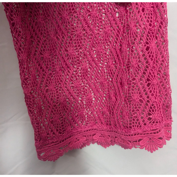 NWT Trina Turk Hot Pink Crochet Cover Up Wide Leg Pants Large E1 Swim Beach - Picture 2 of 5